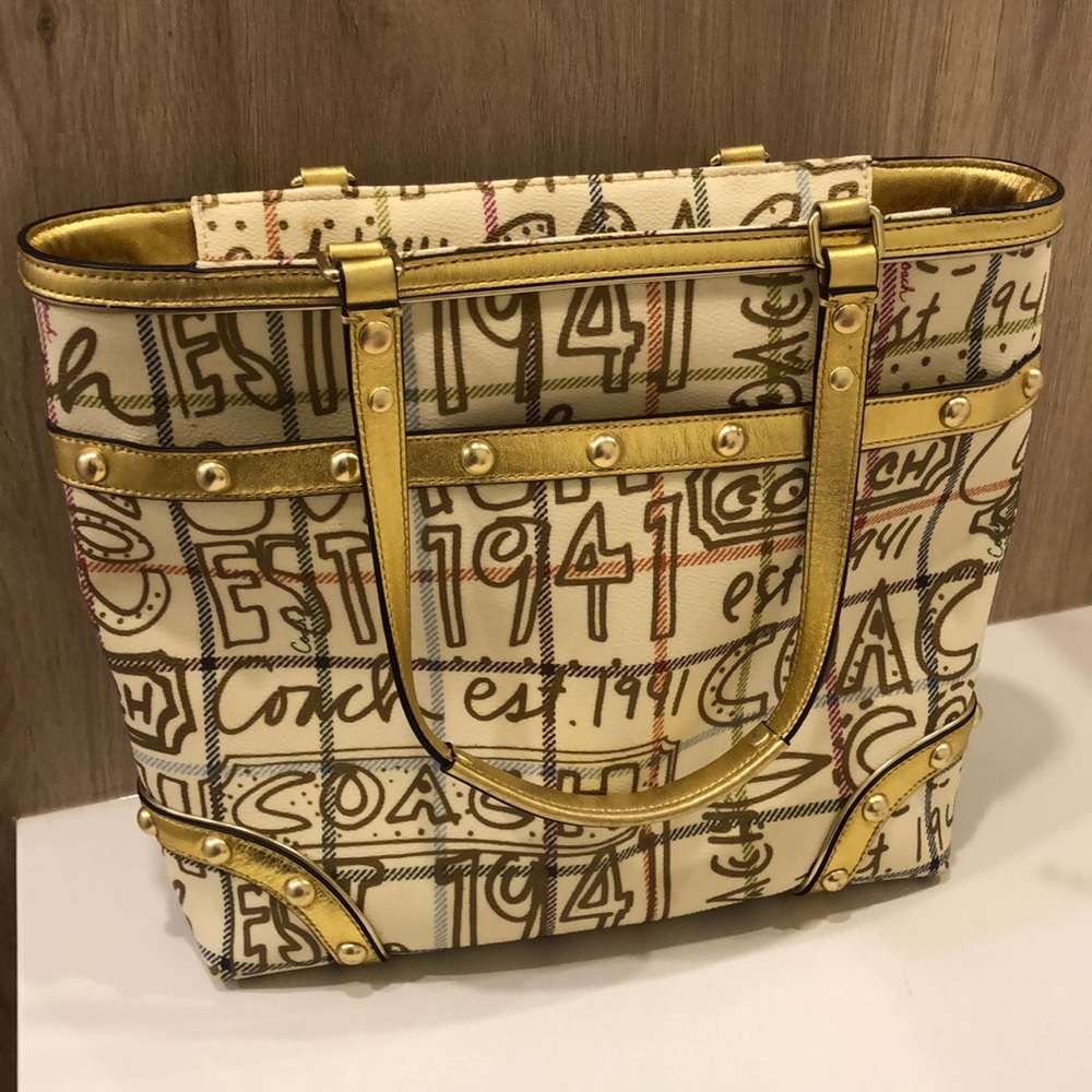 COACH WOMEN'S HERITAGE TATTERSALL GRAFFITI PURSE